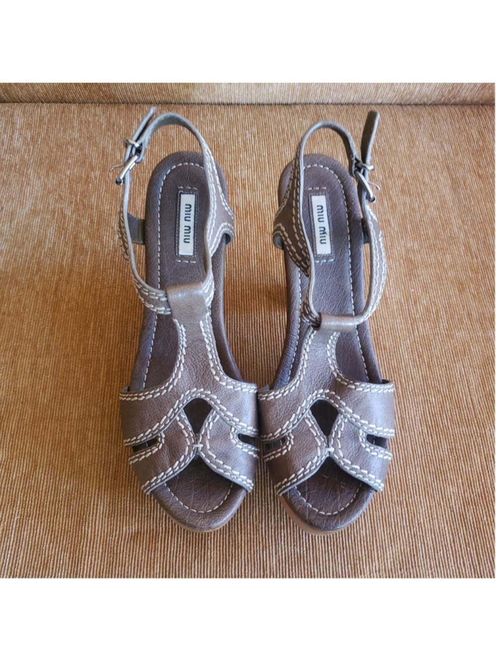 Women's Miu Miu Brown Leather Platform Sandals Size 39 - Picture 5 of 10